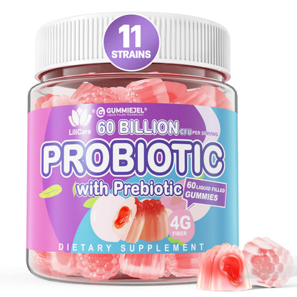 Sugar Free Probiotic Gummies 60B CFU | 11 Strains + Prebiotics Fiber | Peach Flavor