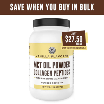 Left Coast Performance MCT Oil Powder with Acacia Fiber & Collagen – Vanilla, 32 oz