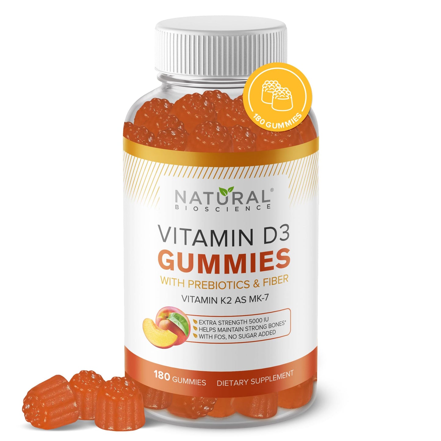 Natural BioScience Sugar Free D3 K2 Gummies — 5000 IU D3 + 80 mcg K2 MK7