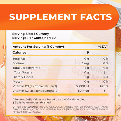 Natural BioScience Sugar Free D3 K2 Gummies — 5000 IU D3 + 80 mcg K2 MK7