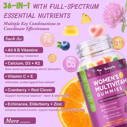 Sugar Free Women's Multivitamin Gummies with Iron – Immune & Skin Health | 60 Count