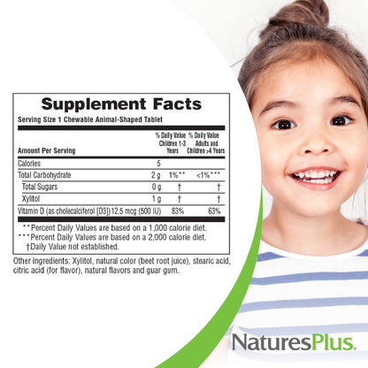 Animal Parade Sugar-Free Vitamin D3 500 IU for Children - Black Cherry (90 Chewables)