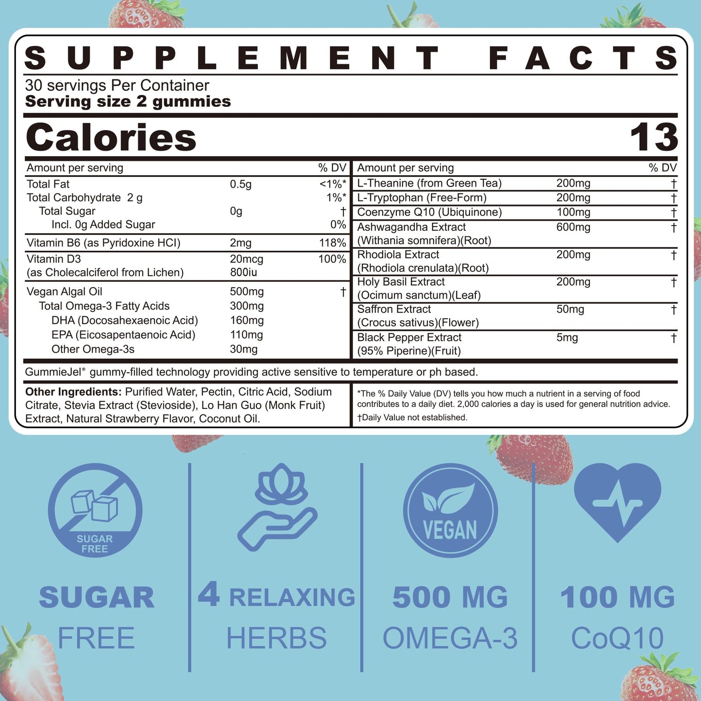 Sugar Free Ashwagandha Calm Gummies | L-Theanine, Vitamin D3, Vegan Omega-3