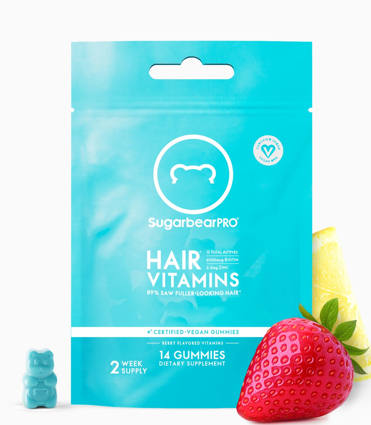 SugarBearPro Hair Vitamin Gummy - 14 Day Supply, 6000mcg Biotin, Growth for Men & Women, Vegan, Kosher, Halal, Cruelty-Free