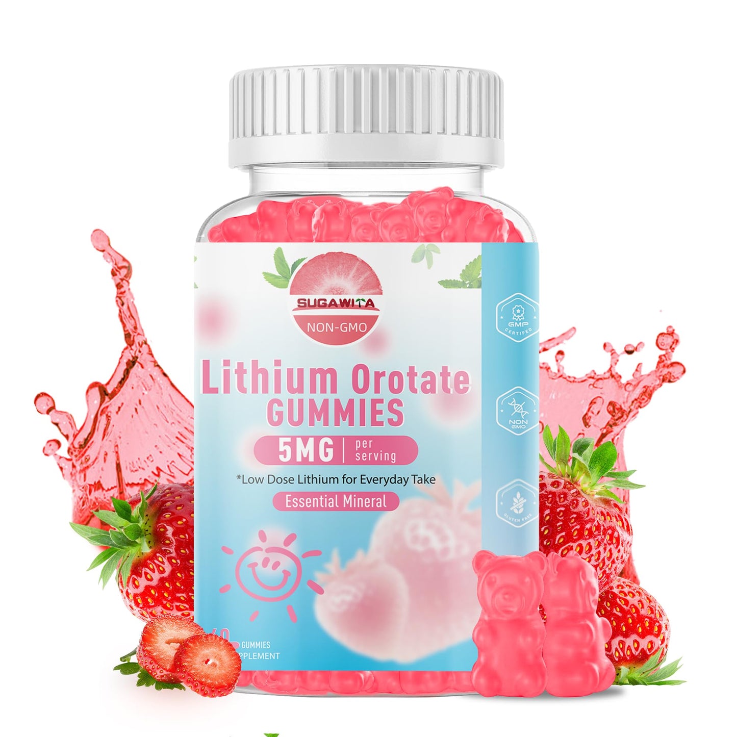 SUGAWITA Lithium Orotate Gummies 5mg – Vegan, Non-GMO, 60 Count