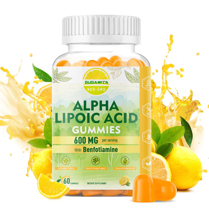 SUGAWITA R-Alpha Lipoic Acid 600mg + Benfotiamine – Nerve Support Gummies (Vegan)