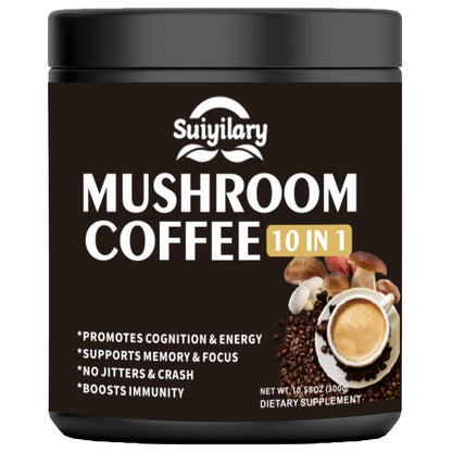 Suiyilary Mushroom Coffee - 10 Mushroom Extract Blend for Energy, Focus & Immunity (300g)