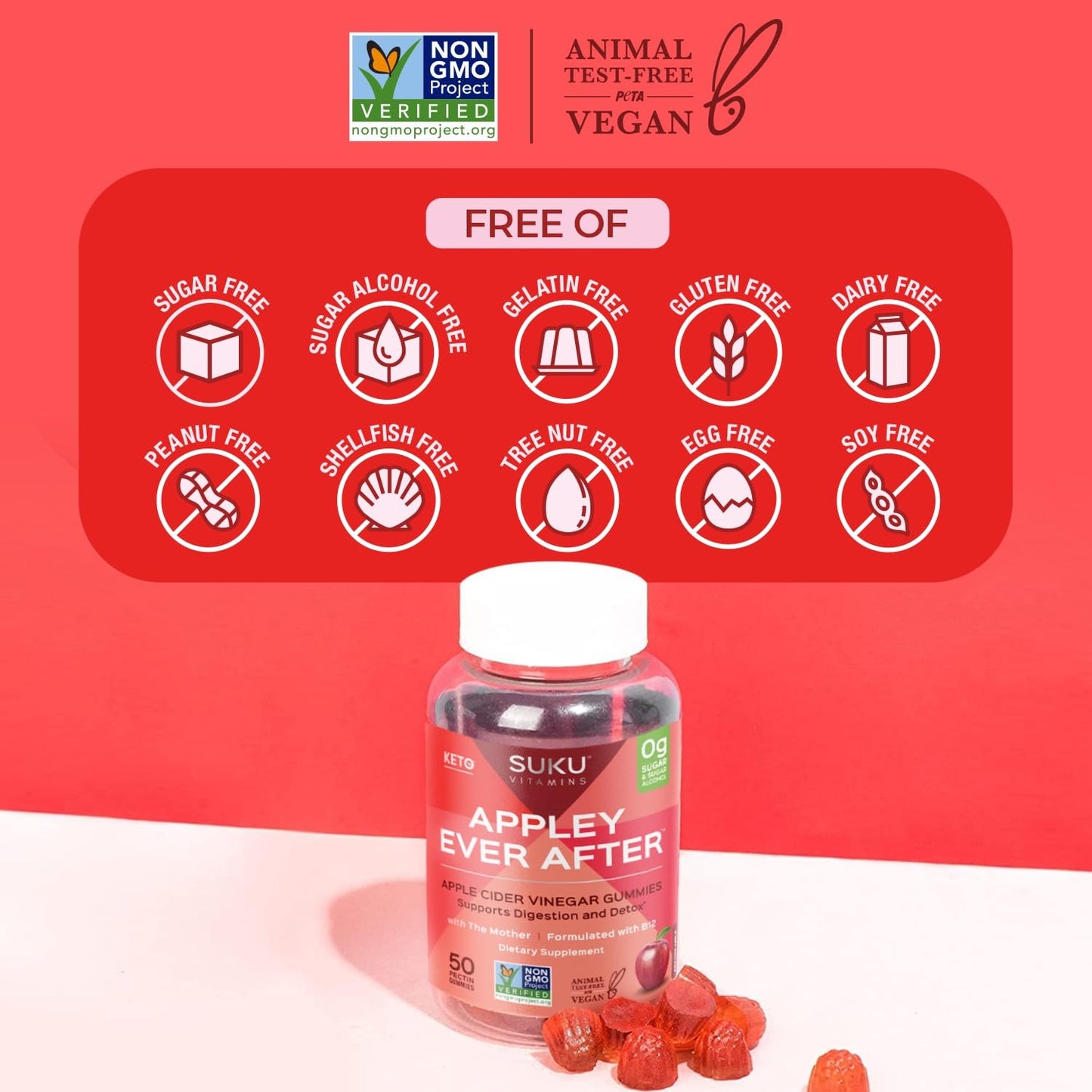 SUKU Appley Ever After Gummies – ACV with B12 & Folate – 50 Count