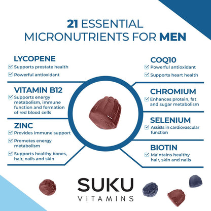 SUKU Men's Daily Multivitamin Gummies – Sugar-Free, Vegan, 60 Count
