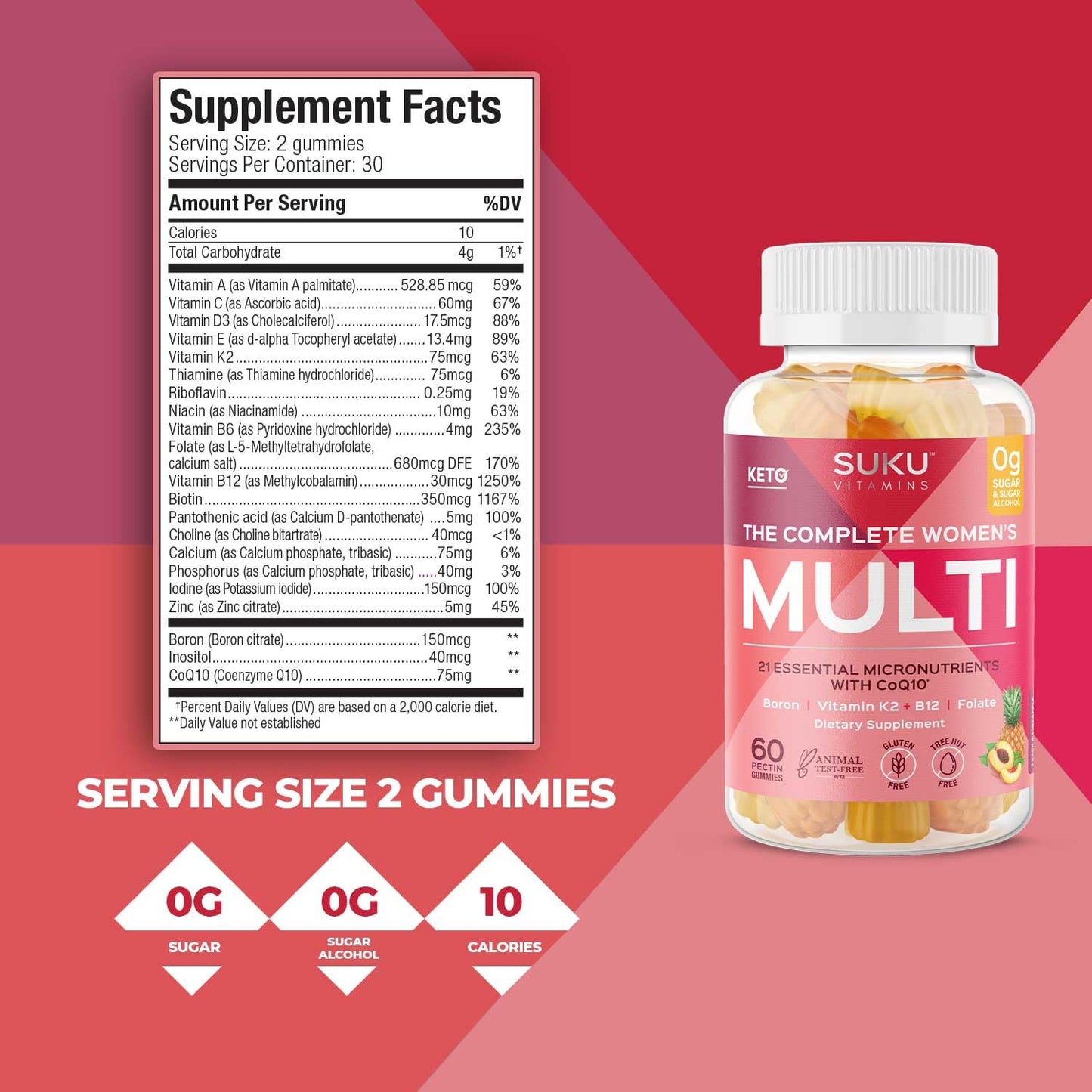 SUKU Vitamins Complete Women's Multi with Boron & K2 – Pineapple Peach Gummies (60 ct)
