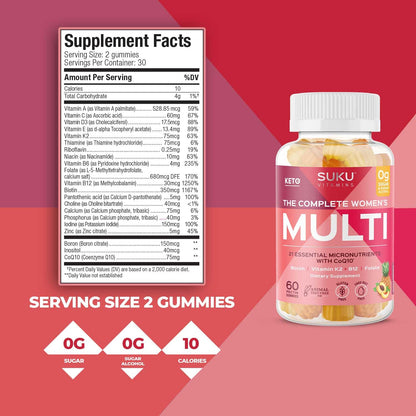 SUKU Vitamins Complete Women's Multi with Boron & K2 – Pineapple Peach Gummies (60 ct)