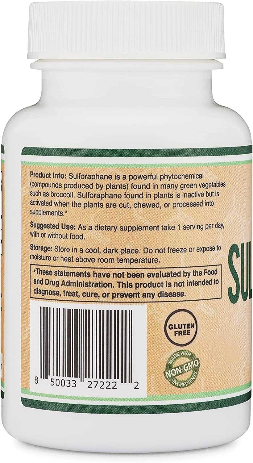 Sulforaphane Supplement - 20mg per Serving (120 Capsules) - Potent Broccoli Extract for Healthy Aging - Derived from Broccoli Sprouts, Vegan Safe | Double Wood