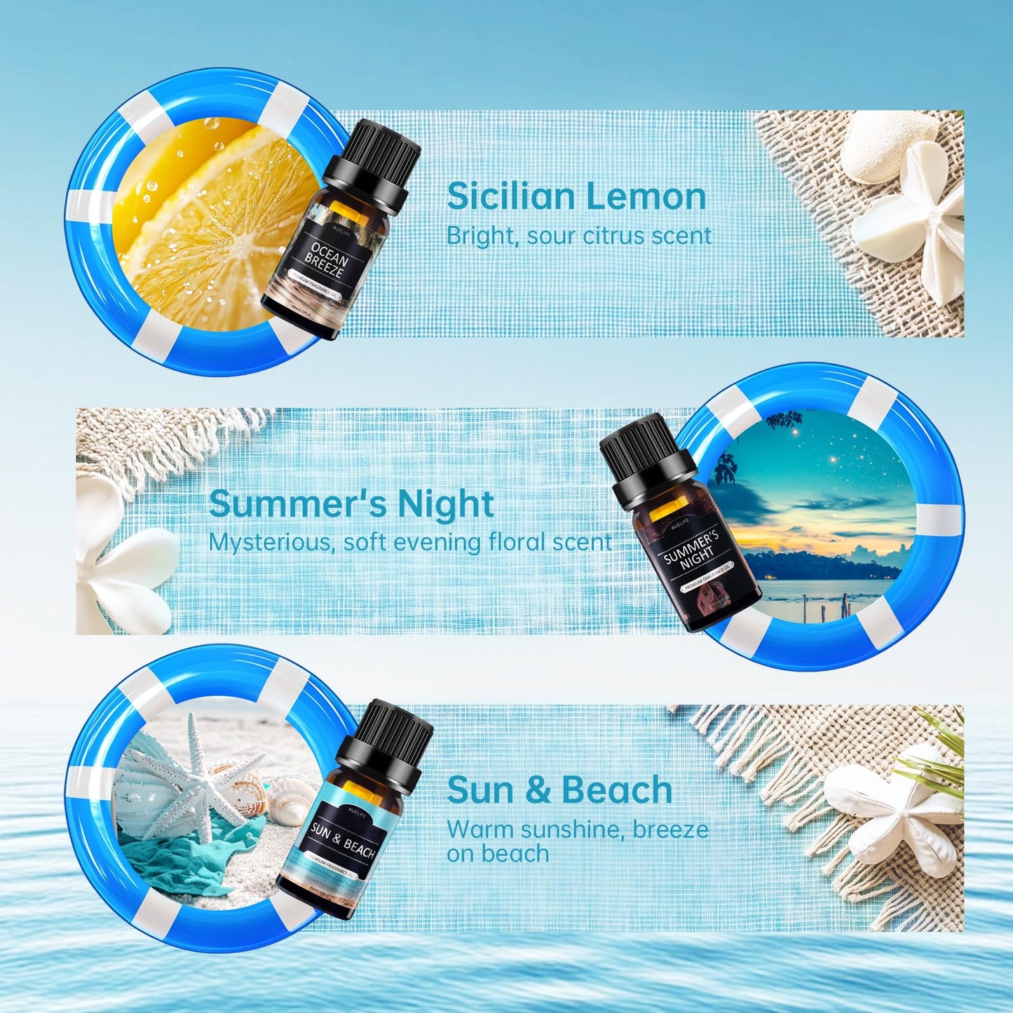 Summer Essential Oils Set — 6 Tropical Blends for Diffusers & Candles