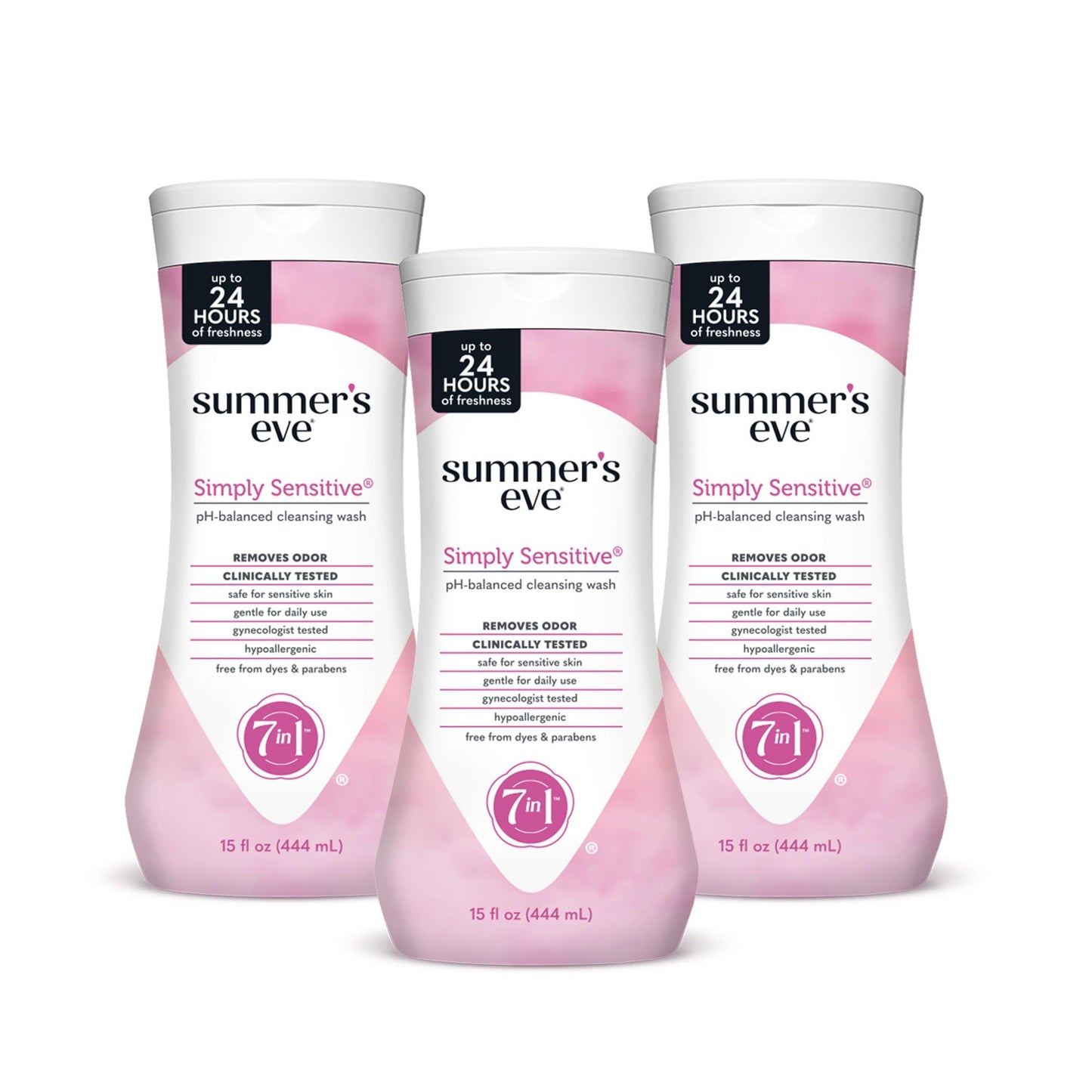 Summer's Eve Simply Sensitive Daily Gentle Wash – Gentle, pH-Balanced Body Wash for Women, Odor Control, 15 oz (Pack of 3)