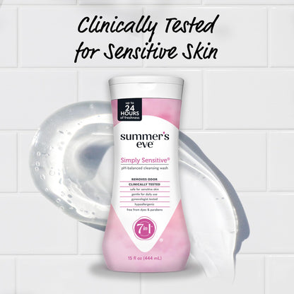 Summer's Eve Simply Sensitive Daily Gentle Wash – Gentle, pH-Balanced Body Wash for Women, Odor Control, 15 oz (Pack of 3)