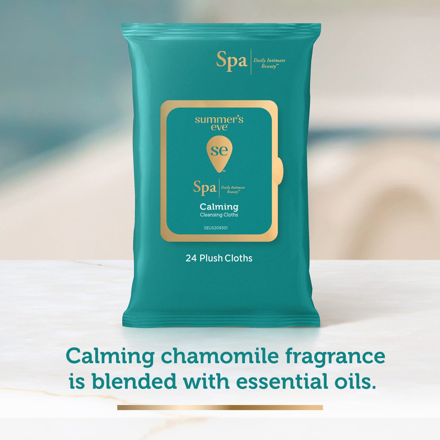 Summer's Eve Spa Calming Chamomile Feminine Wipes, 24 Count – 100% Plant Based, pH Balanced Plush Cloths