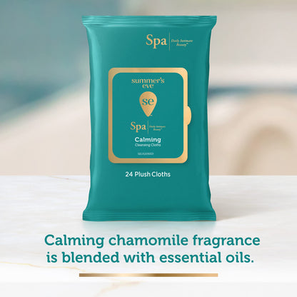 Summer's Eve Spa Calming Chamomile Feminine Wipes, 24 Count – 100% Plant Based, pH Balanced Plush Cloths