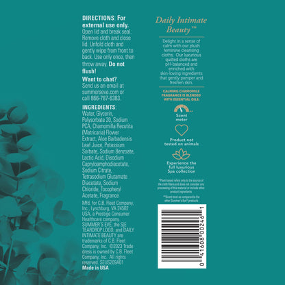 Summer's Eve Spa Calming Chamomile Feminine Wipes, 24 Count – 100% Plant Based, pH Balanced Plush Cloths