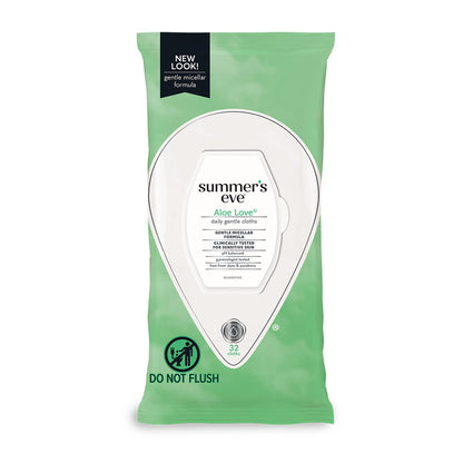 Summer’s Eve Aloe Love Cleansing Cloths – 32 ct, Pack of 4 | Gentle, pH-Balanced Wipes for Sensitive Skin