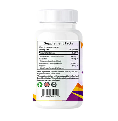 Sundhed Natural CoQ10 and Resveratrol Capsules - Powerful Antioxidant (Pack of 2)