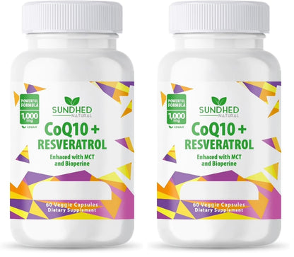 Sundhed Natural CoQ10 and Resveratrol Capsules - Powerful Antioxidant (Pack of 2)