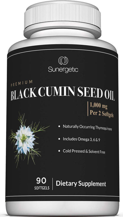 Sunergetic Black Cumin Seed Oil Softgels – 1,000mg per Serving, 90 Softgels
