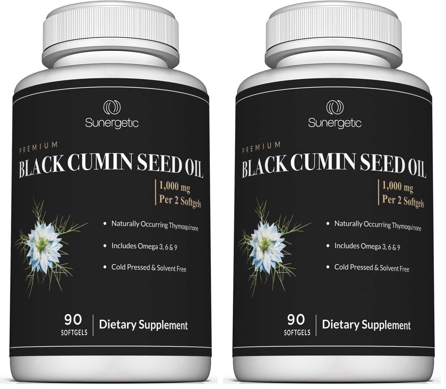 Sunergetic Black Cumin Seed Oil Softgels – 1,000mg per Serving | Pack of 2 (90 Softgels Each)