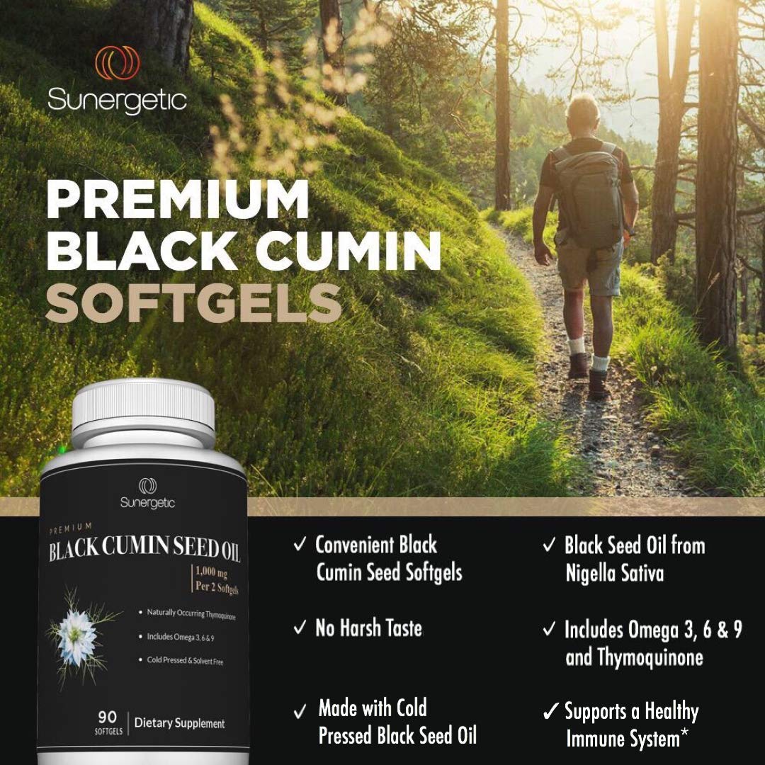 Sunergetic Black Cumin Seed Oil Softgels – 1,000mg per Serving | Pack of 2 (90 Softgels Each)