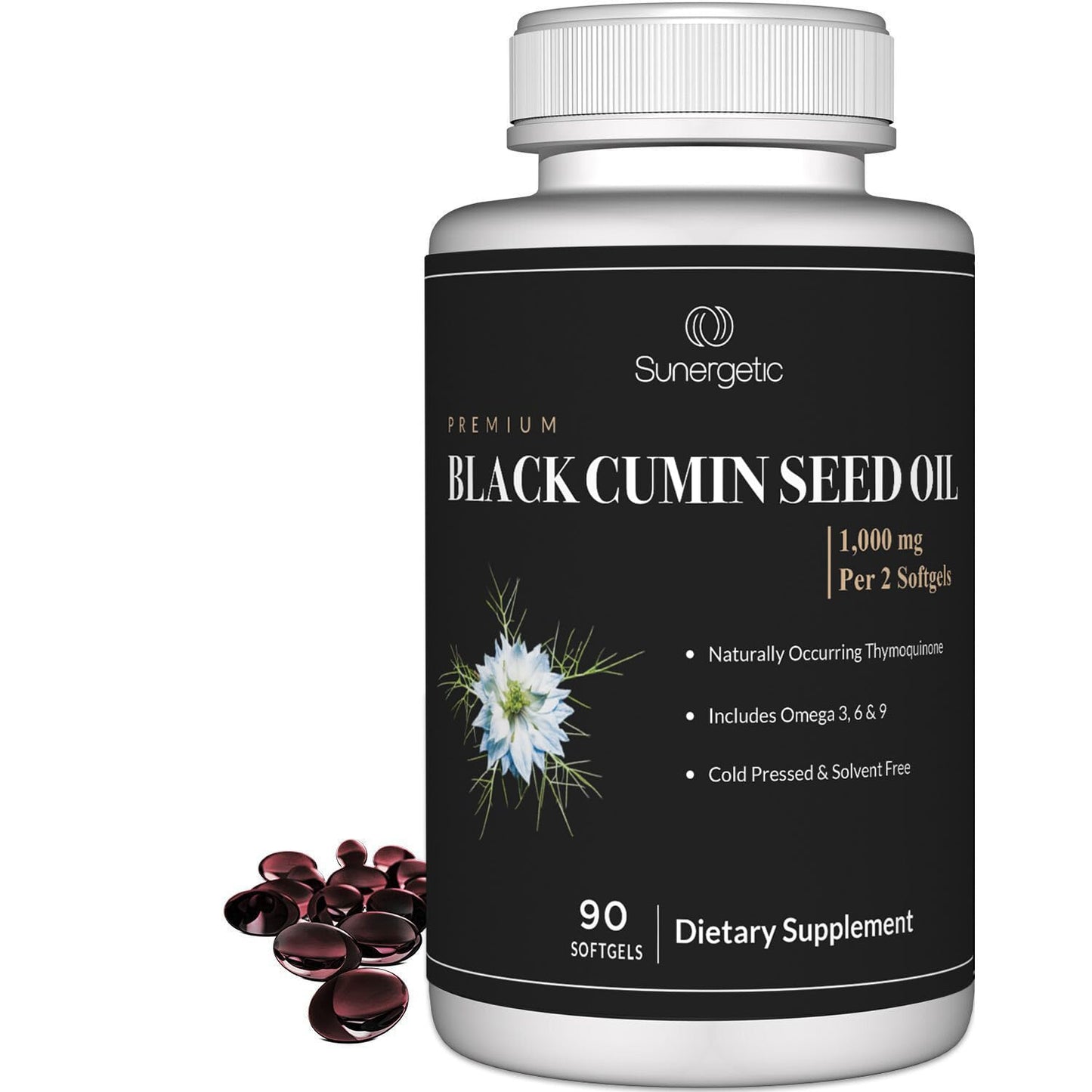 Sunergetic Black Cumin Seed Oil Softgels – 1,000mg per Serving | Pack of 2 (90 Softgels Each)