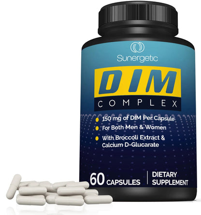 Sunergetic Premium DIM Supplement – 150mg DIM, Bioperine, Broccoli & Calcium D-Glucarate | 60 Capsules