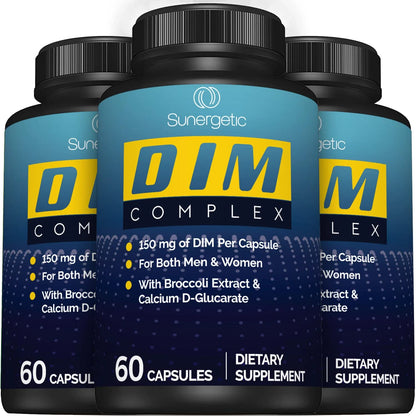 Sunergetic Premium DIM Supplement – 150mg DIM, Bioperine, Broccoli & Calcium D-Glucarate | 60 Capsules