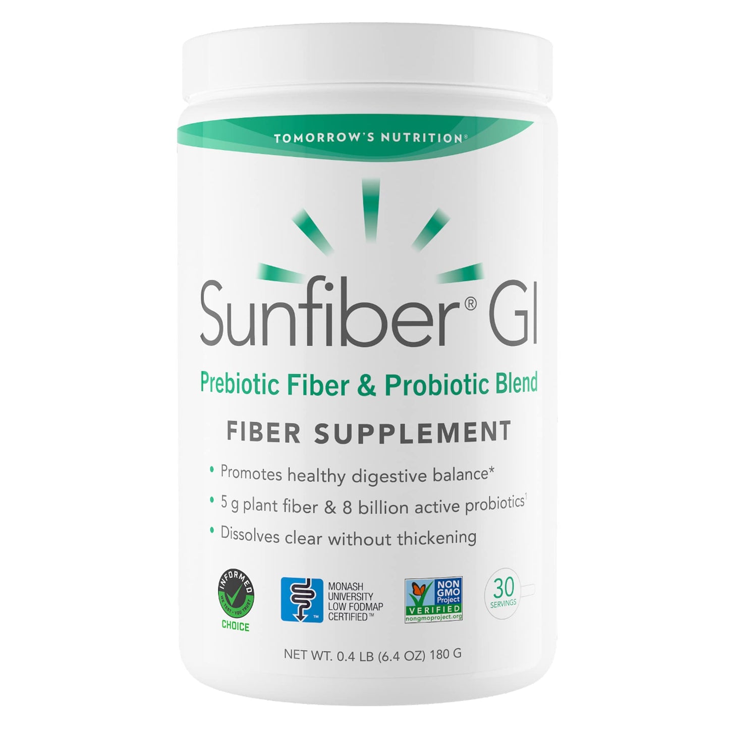 Tomorrow's Nutrition Sunfiber GI – 5g Prebiotic Fiber & 8B Probiotics | Low FODMAP