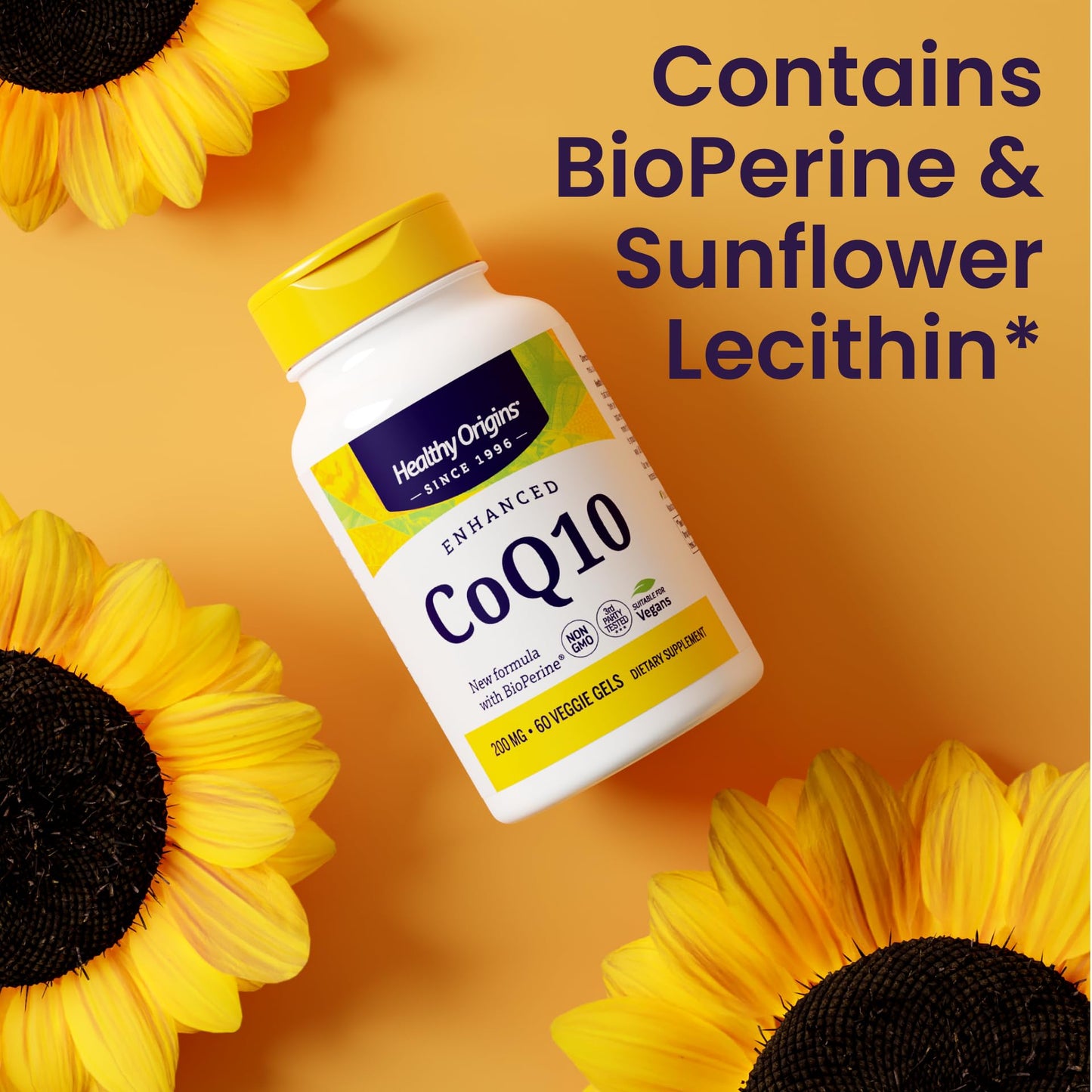 Healthy Origins CoQ10 200 mg with BioPerine® – Heart Health & Energy (60 Veggie Gels, Gluten-Free, Non-GMO)