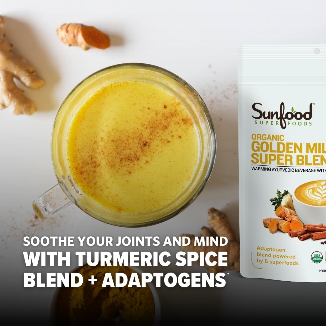 Sunfoods Golden Milk Super Blend - Organic Turmeric Ginger Latte Powder (6 oz)
