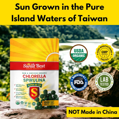 Sunlit 50/50 Organic Chlorella Spirulina Tablets | Immune Support, Gut Health & Energy