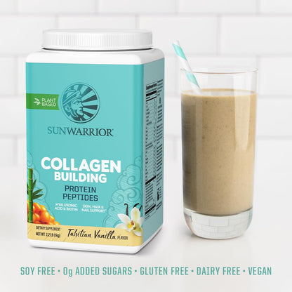 Sunwarrior Collagen Peptides Building Powder – Vegan Plant-Based Protein with Hyaluronic Acid, Biotin & Vitamin C | Vanilla, 40 Servings