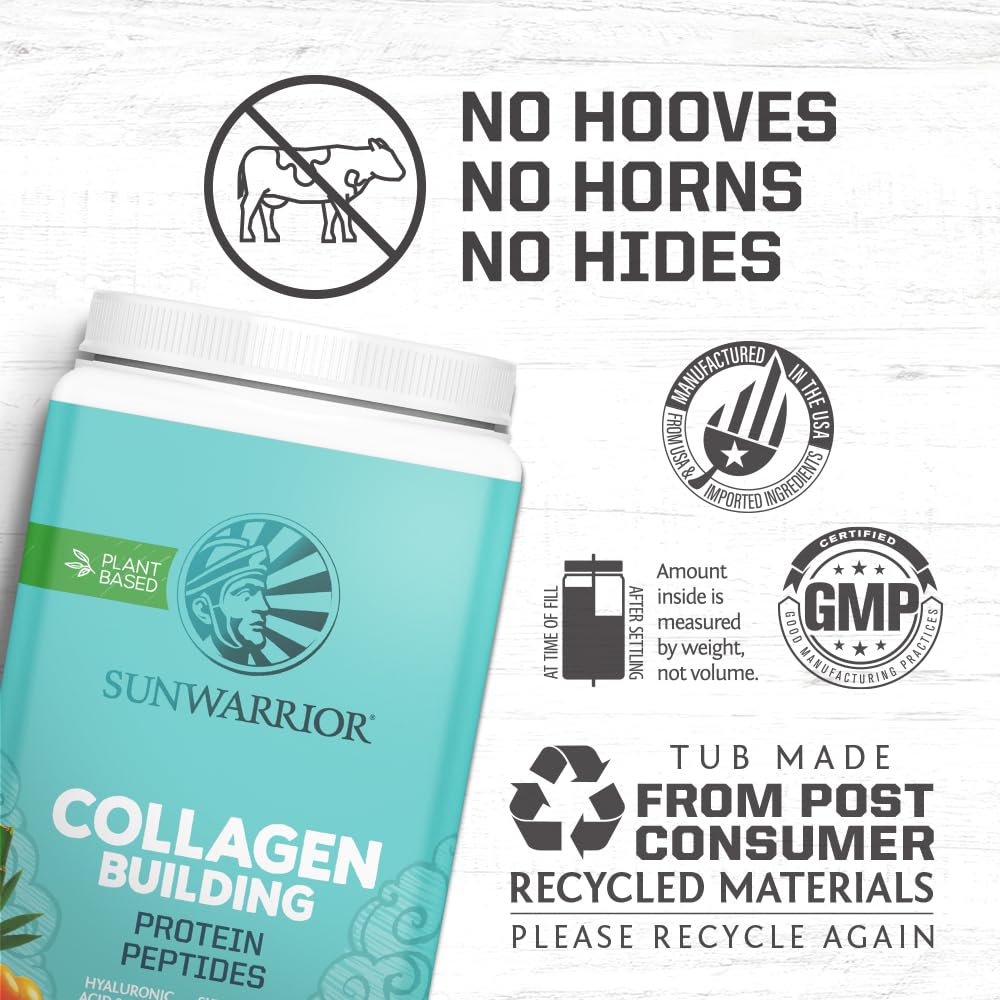 Sunwarrior Collagen Peptides Building Powder – Vegan Plant-Based Protein with Hyaluronic Acid, Biotin & Vitamin C | Vanilla, 40 Servings