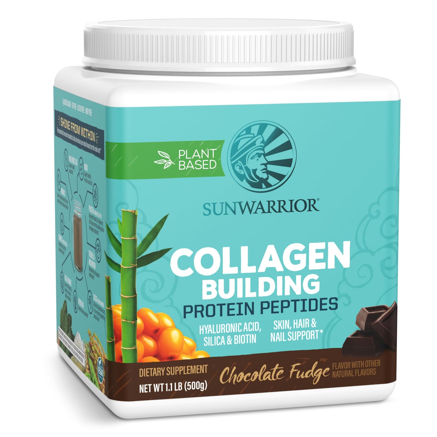Sunwarrior Vegan Collagen Building Powder – Plant-Based Protein Peptides with Biotin, Vitamin C, Hyaluronic Acid | Dairy Free, Gluten Free | Chocolate