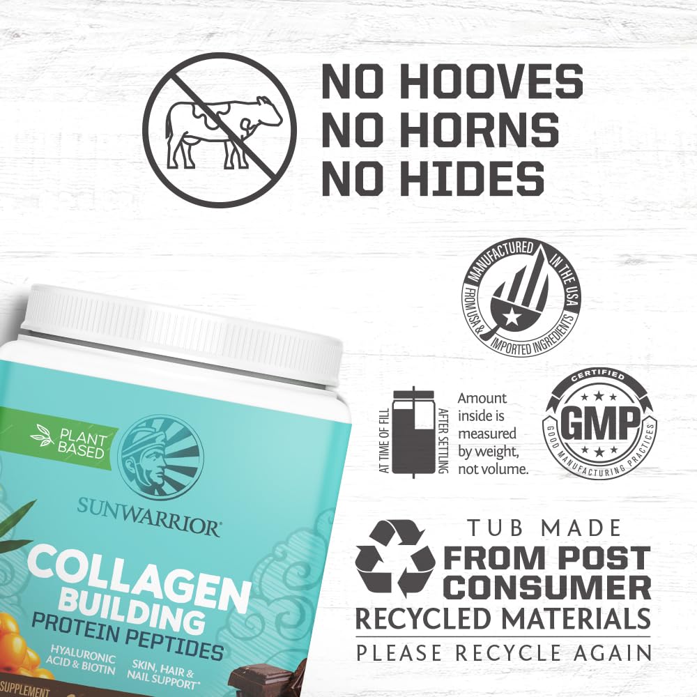 Sunwarrior Vegan Collagen Building Powder – Plant-Based Protein Peptides with Biotin, Vitamin C, Hyaluronic Acid | Dairy Free, Gluten Free | Chocolate