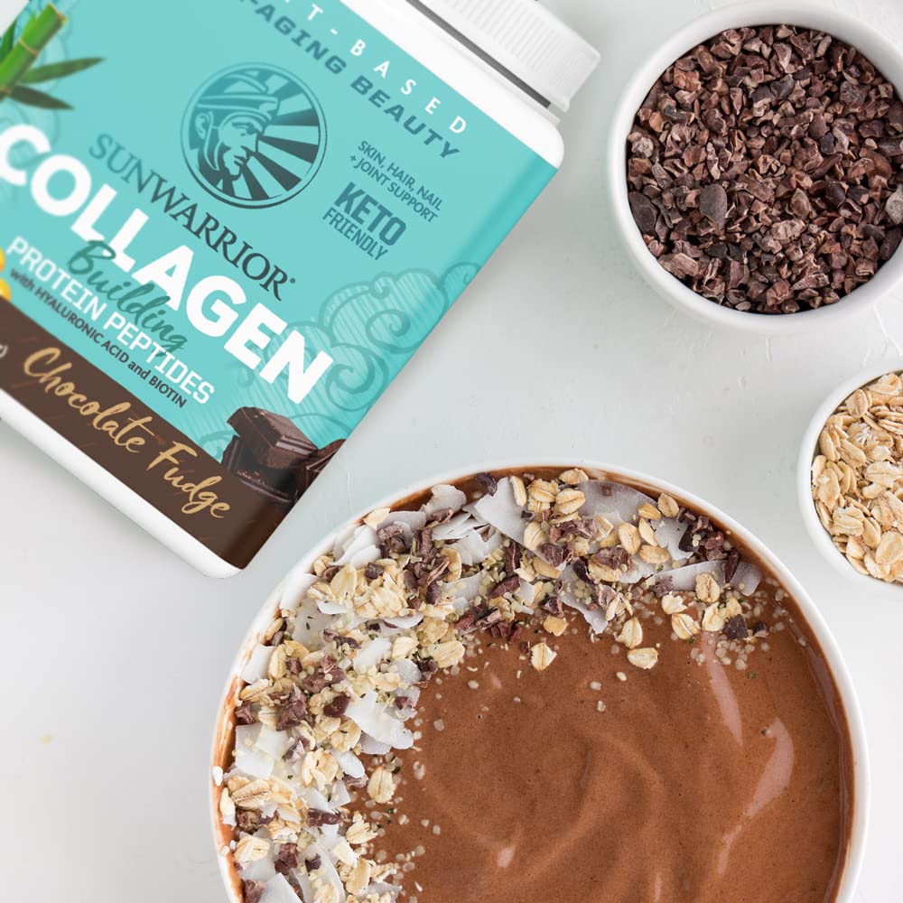 Sunwarrior Vegan Collagen Building Powder – Plant-Based Protein Peptides with Biotin, Vitamin C, Hyaluronic Acid | Dairy Free, Gluten Free | Chocolate