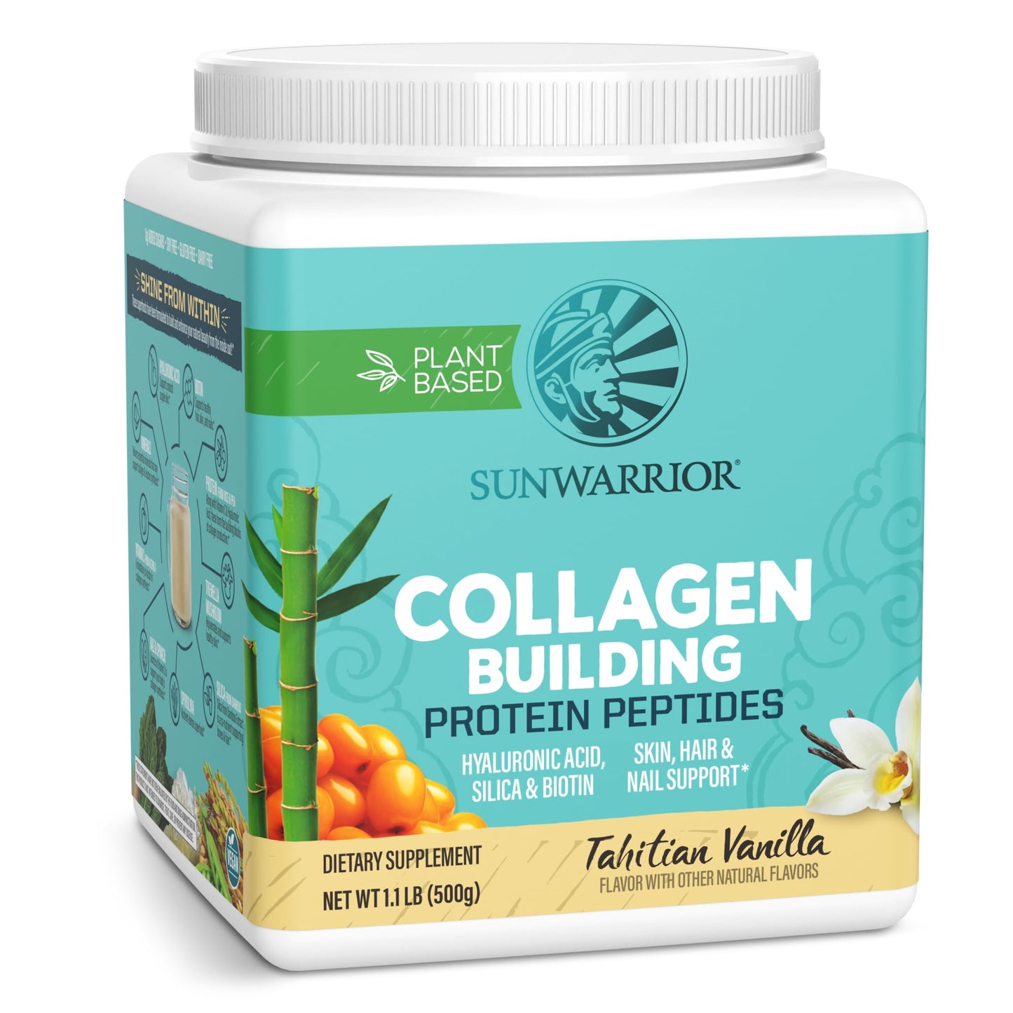 Vegan Collagen Protein Powder Plant-Based | Hyaluronic Acid & Biotin | Vanilla 20 Servings | Sunwarrior