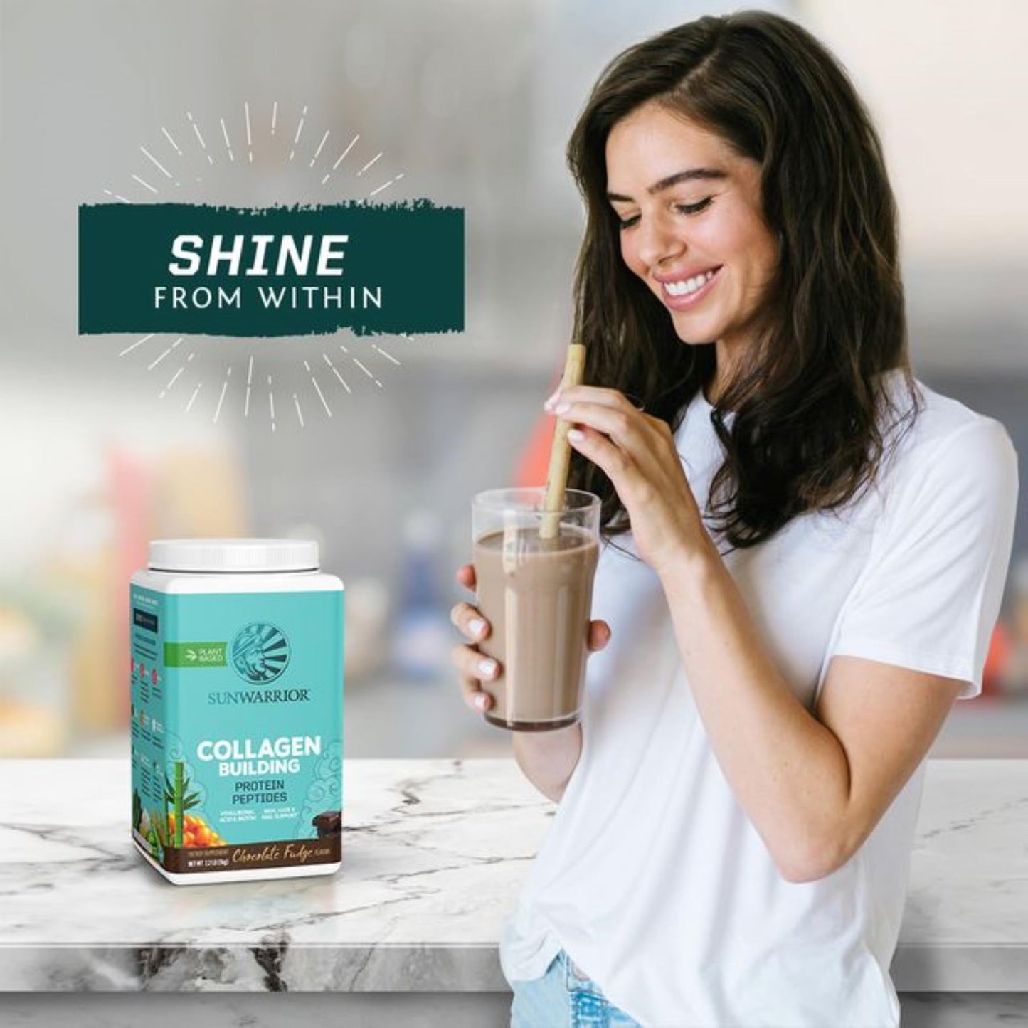 Sunwarrior Vegan Collagen Protein Powder for Women – Chocolate (40 Servings) | Plant-Based, Silica, Non-GMO