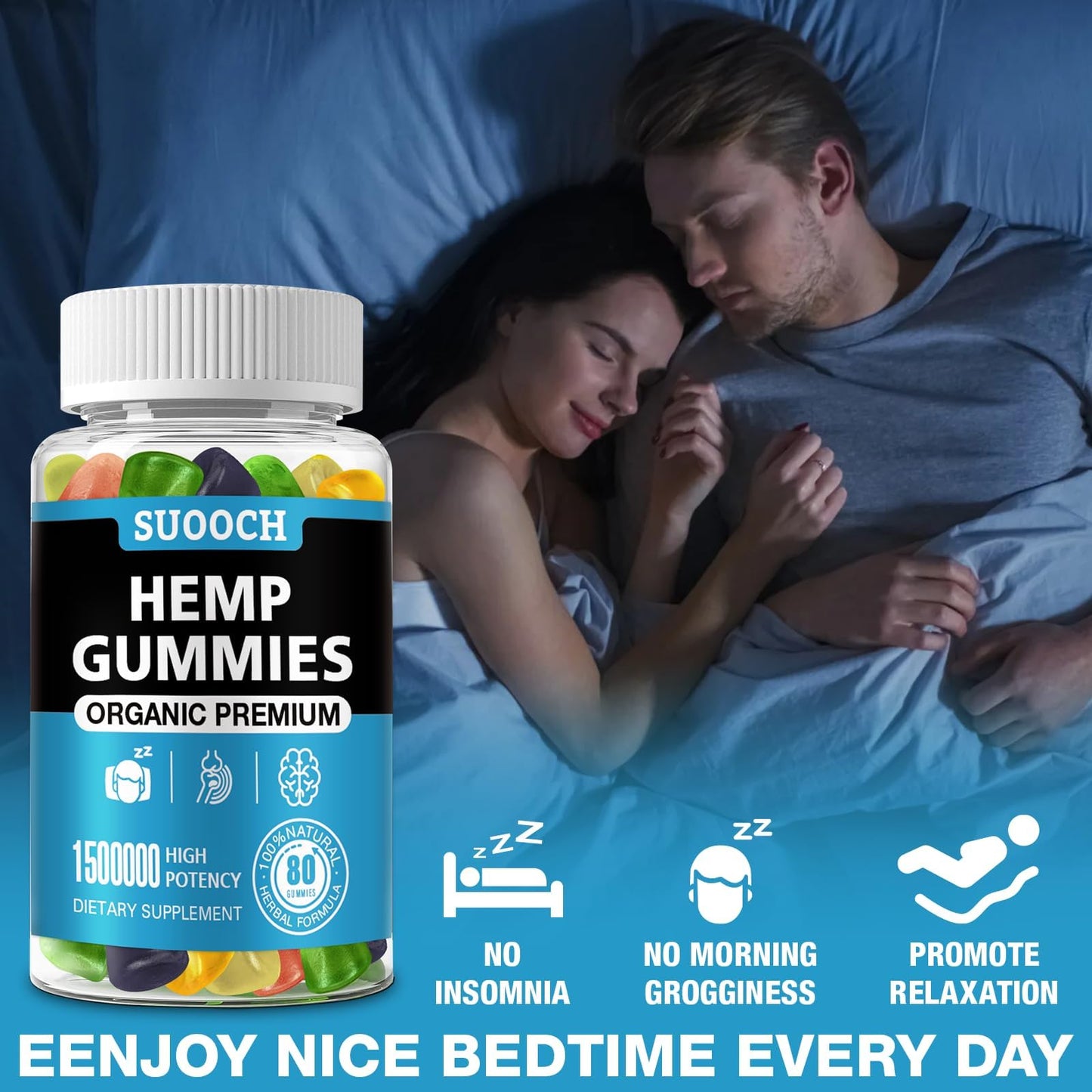 SUOOCH 4 Packs Natural Hemp Gummies | High-Potency Hemp Oil Extract | Gluten-Free Gummies for Adults