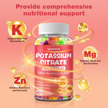 SUOOCH 2 Pack Potassium Citrate Gummies – 1200mg Potassium, Chewable Electrolyte Support for Muscle Health & Cramps