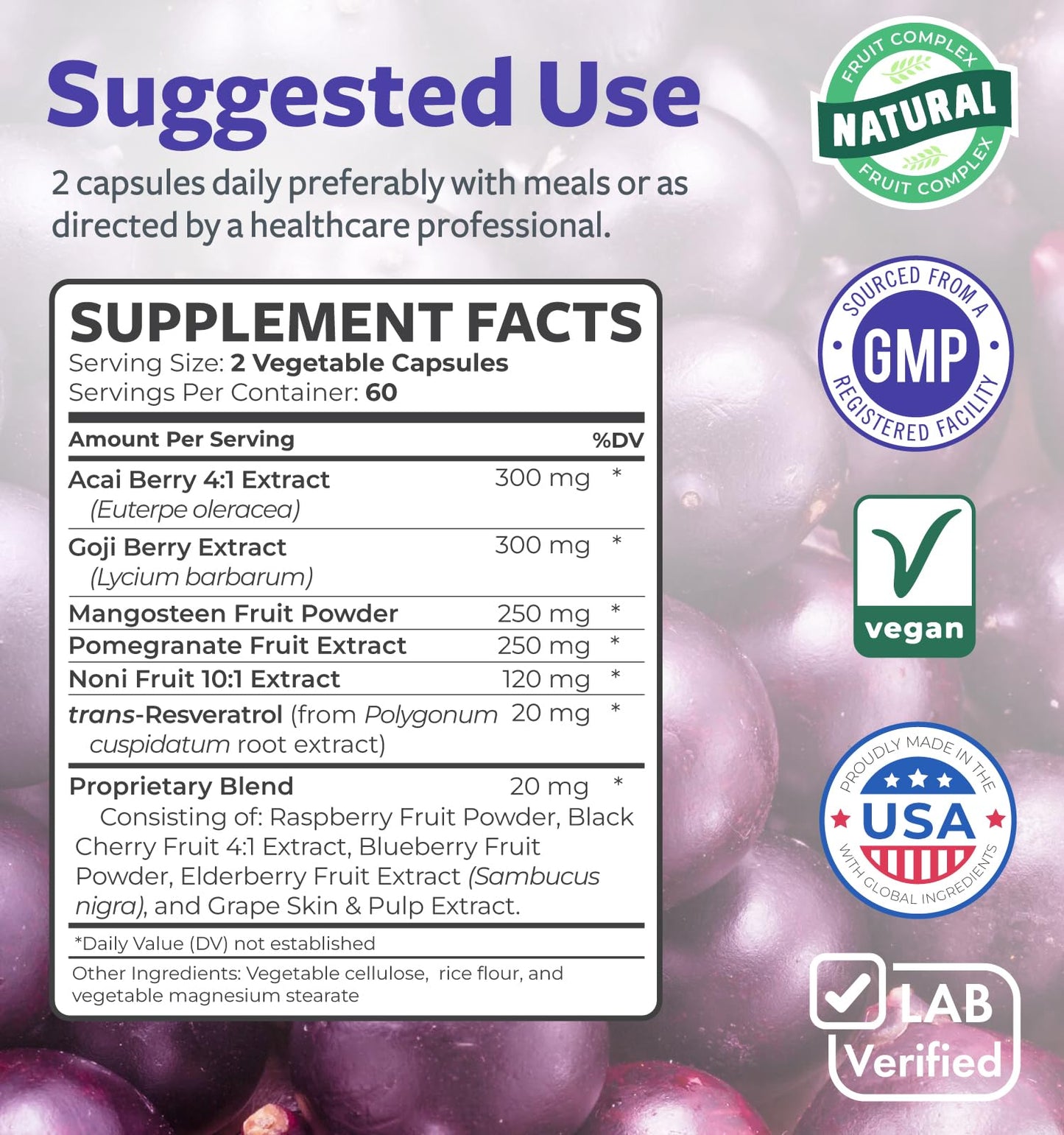 Super Antioxidants Supplement for Women & Men – High Potency Vegan (120 Capsules)
