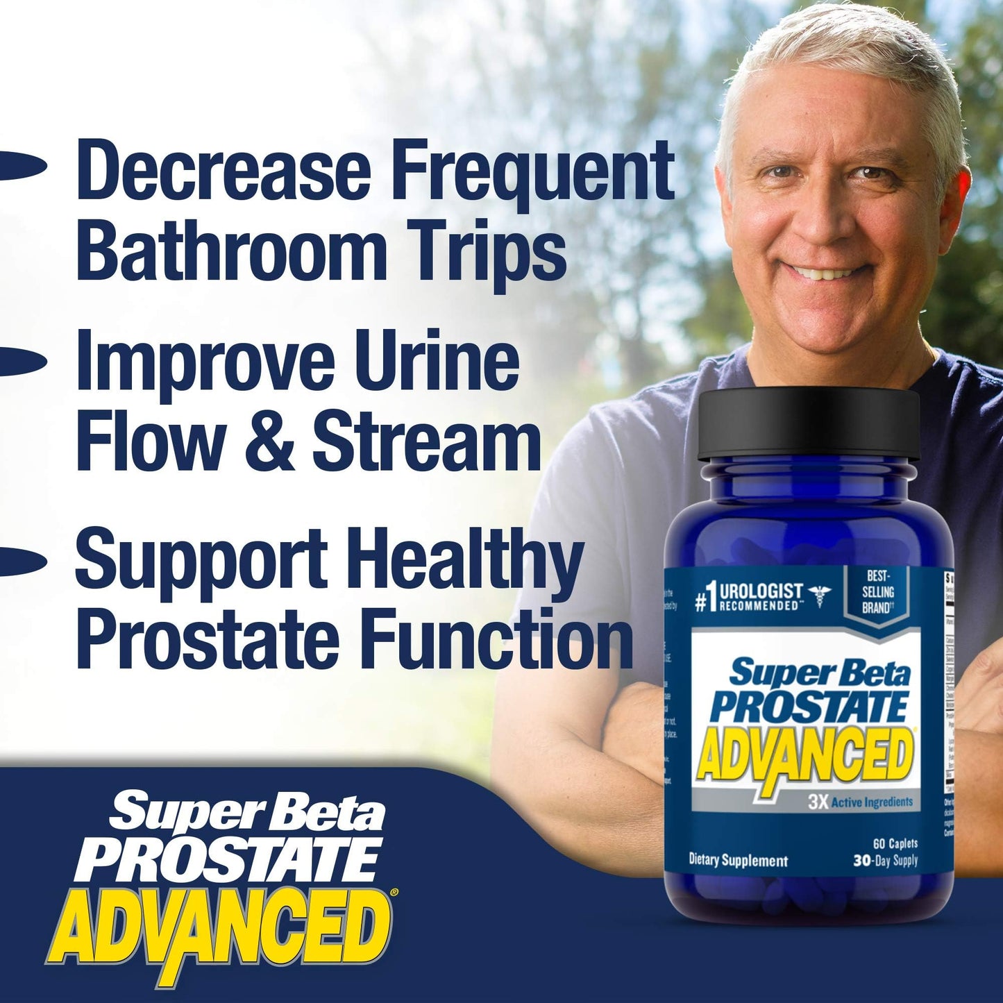 SUPER BETA PROSTATE Advanced – Beta Sitosterol Prostate Support (3-Pack, 180 Caplets)