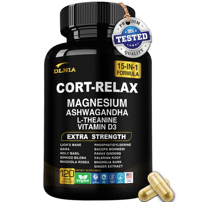 Super Calm Cortisol Support with Magnesium Bisglycinate | Ashwagandha KSM-66, L-Theanine | 120 Count