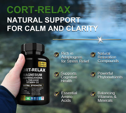 Super Calm Cortisol Support with Magnesium Bisglycinate | Ashwagandha KSM-66, L-Theanine | 120 Count