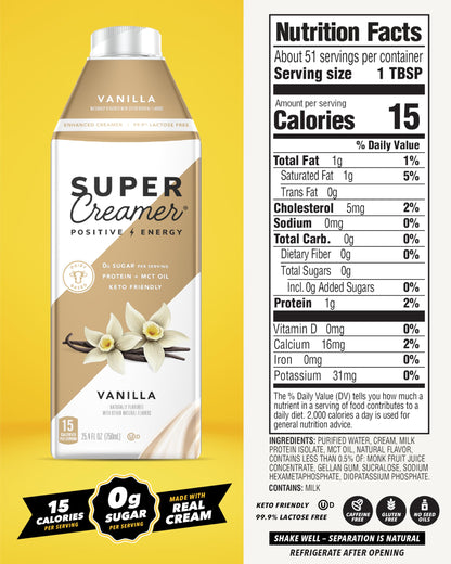 SUPER COFFEE Creamer | SugarFree Vanilla | 6 Pack | 0g Sugar, 2g Protein, 15 Calories | Keto Coffee Creamer