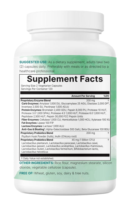 Super Enzymes with Prebiotics & Probiotics - 240 Veggie Capsules